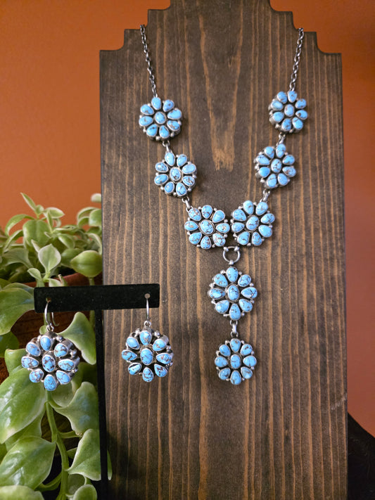 Navajo Handmade Golden Hills Turquoise Cluster Set