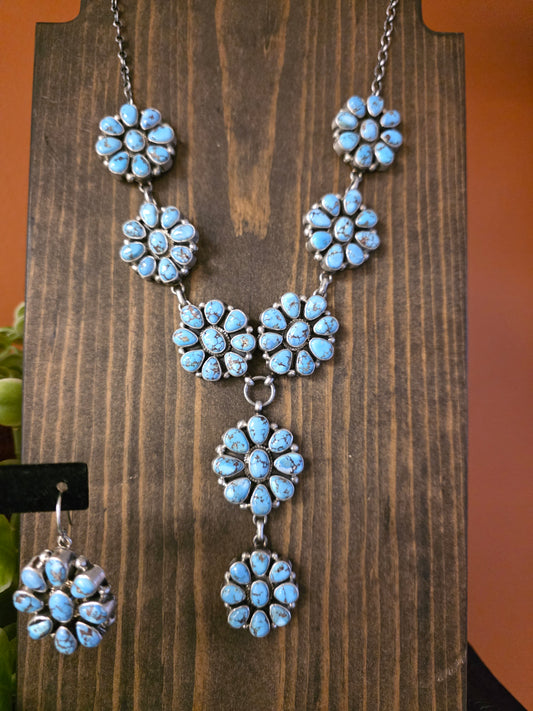 Navajo Handmade Golden Hills Turquoise Cluster Set