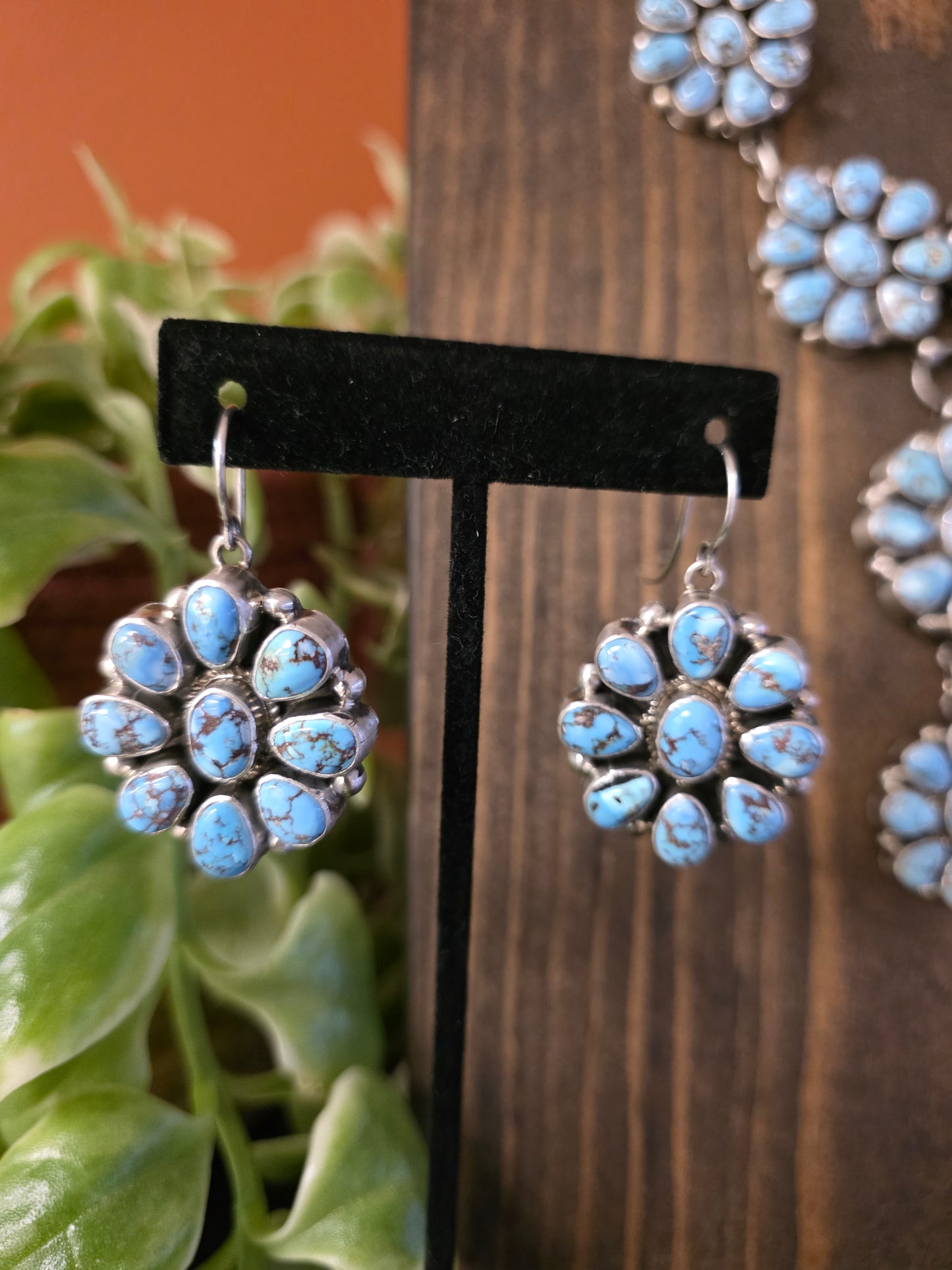 Navajo Handmade Golden Hills Turquoise Cluster Set