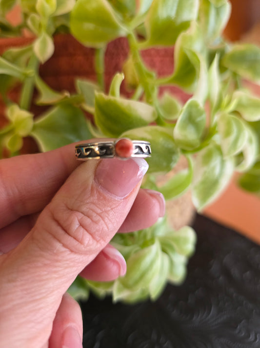 Slim Band Sterling Silver and Carnelian Wave Ring