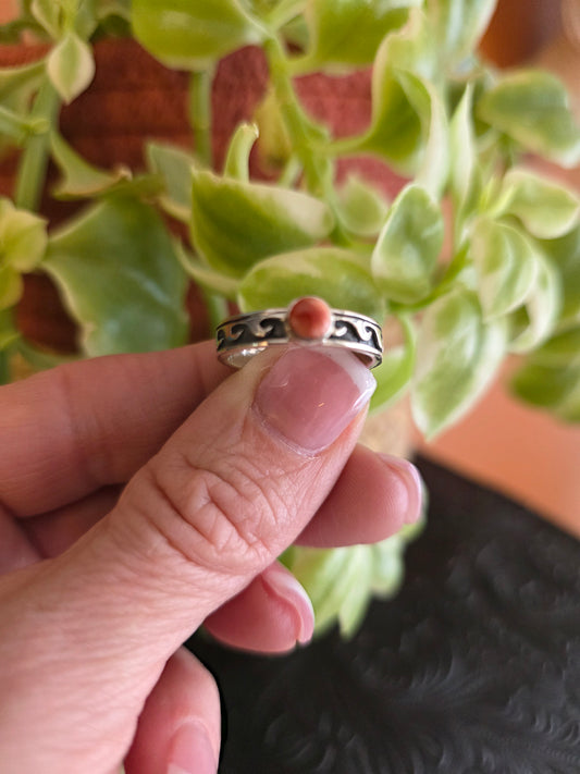 Slim Band Sterling Silver and Carnelian Wave Ring