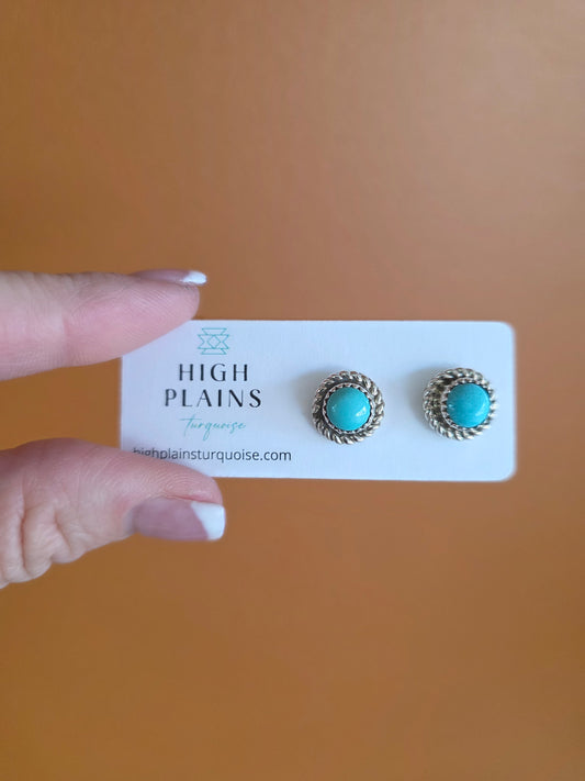 11mm Turquoise Earrings with Sterling Rope Accent