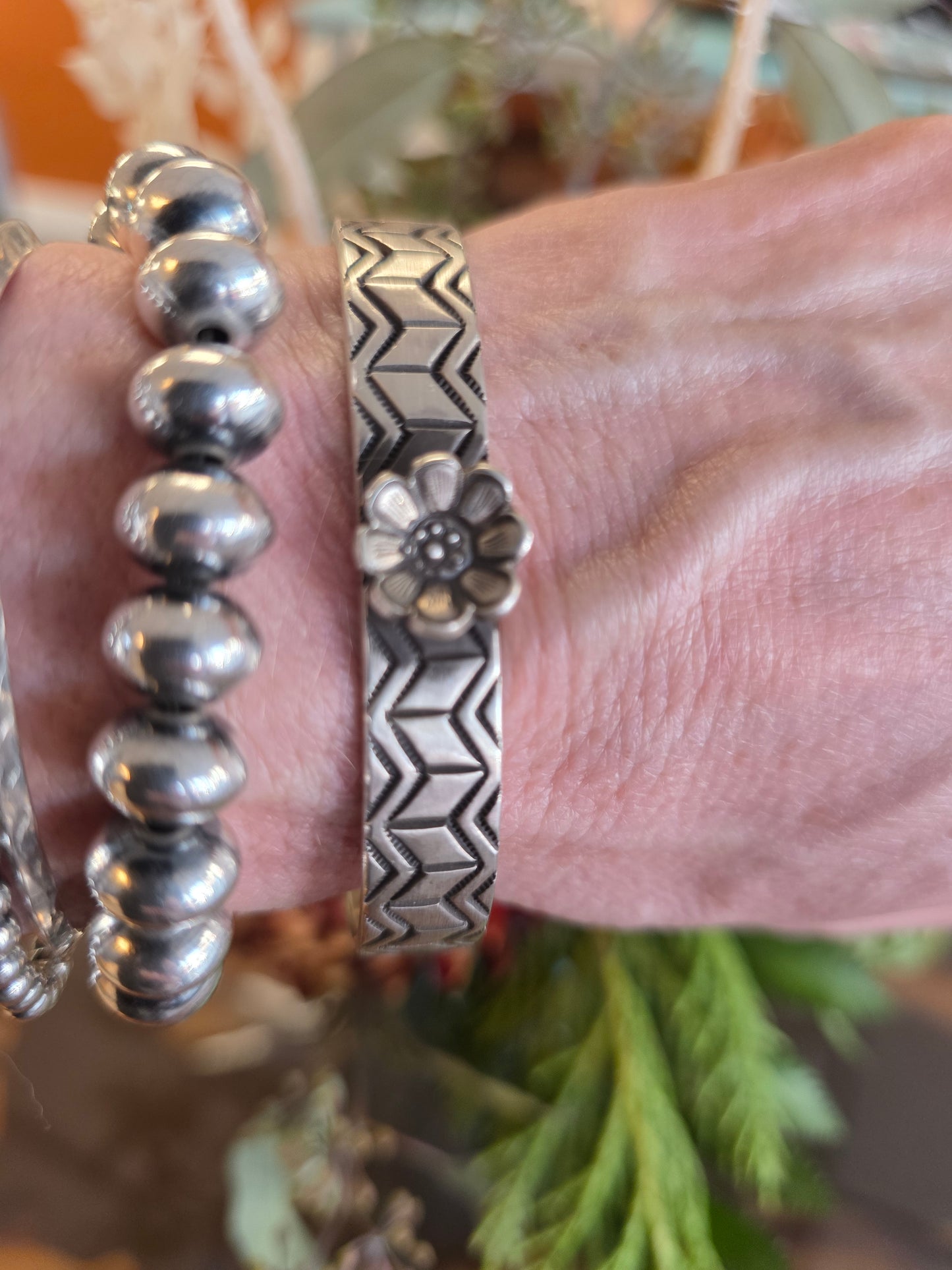 Calvin Martinez Heavy Gauge Stamped Sterling Silver Flower Cuff