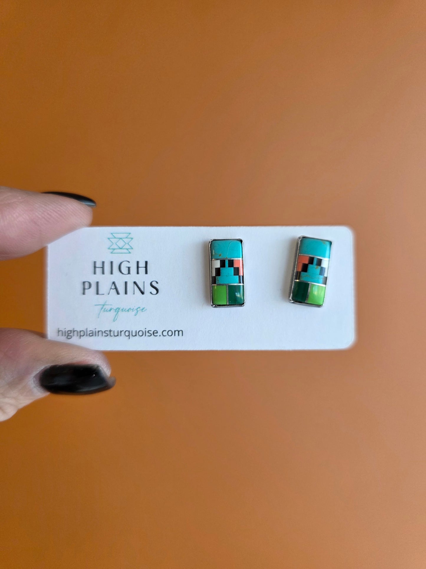 Vintage Zuni-style Geometric Mosaic Pattern Studs