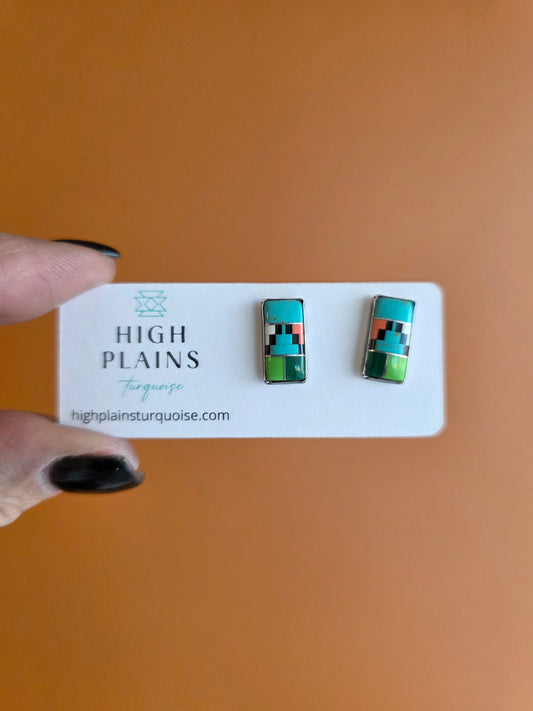 Vintage Zuni-style Geometric Mosaic Pattern Studs