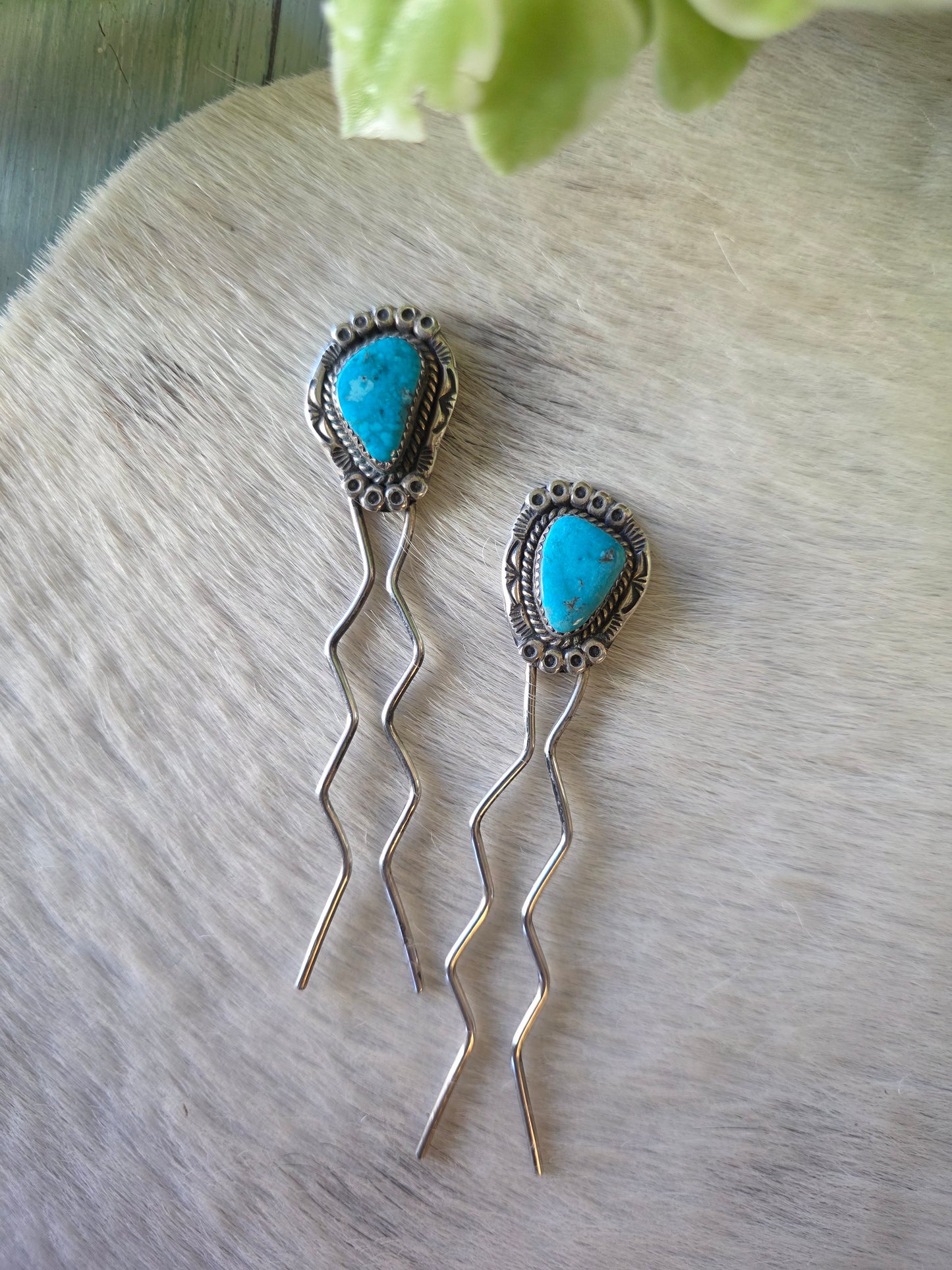 Vintage Sterling Silver Turquoise Hair Pin