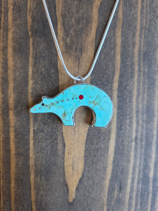 Vintage Zuni Sterling Silver Two-Sided Bear Pendant Necklace