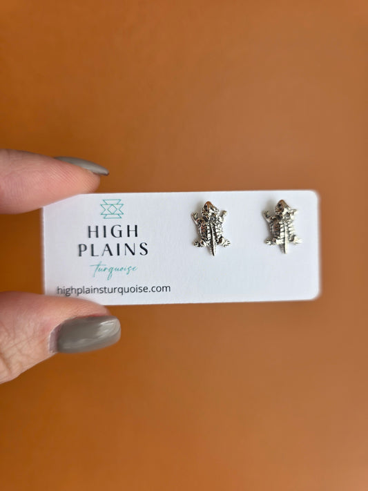 Sterling Silver Horned Toad Earrings