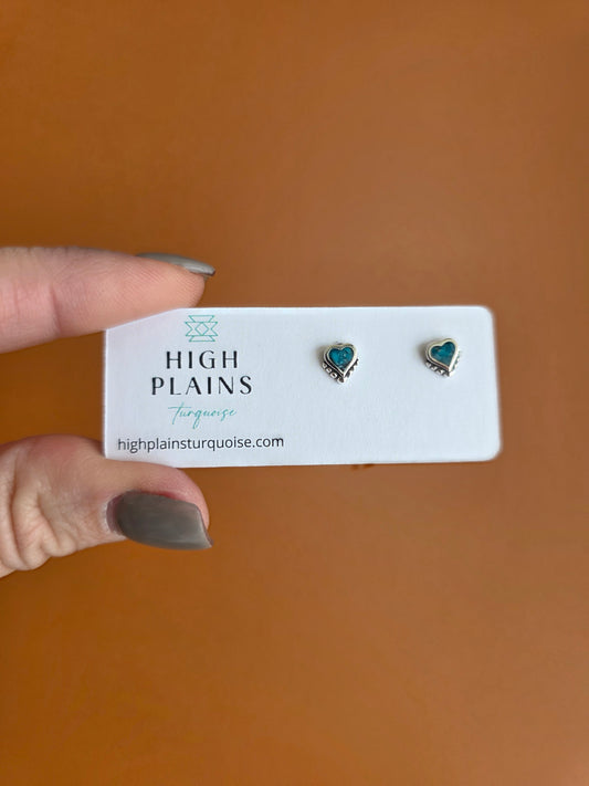 Turquoise Inlay Beaded Heart Earrings