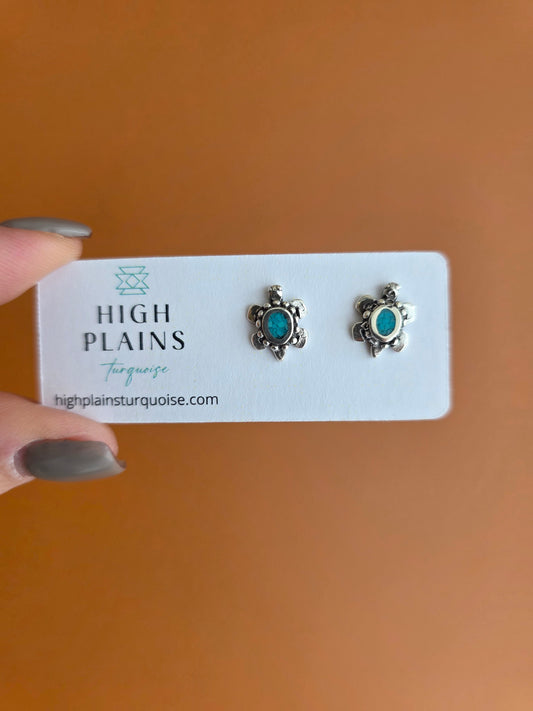 Turquoise Chip Inlay Turtle Earrings