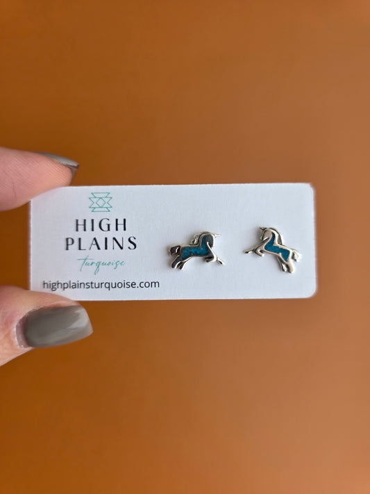 Turquoise Inlay Unicorn Earrings