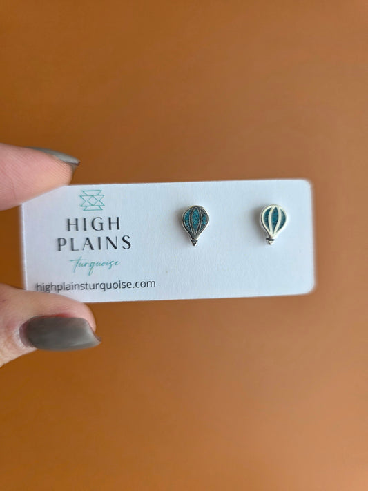 Turquoise Inlay Hot Air Balloon Earrings