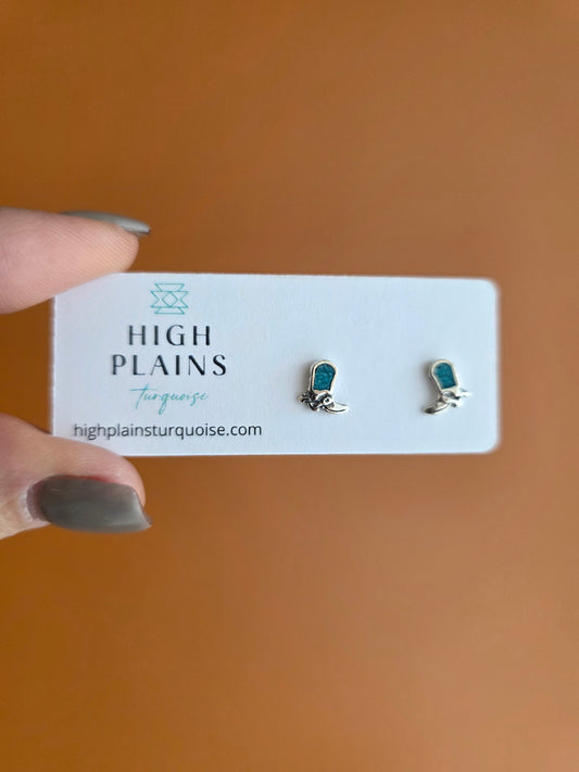 Turquoise Inlay Cowboy Boot Earrings