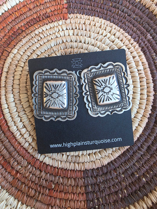 Tahe Hand Stamped Sterling Silver Concho Earrings