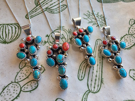 Prickly Pear Kingman Turquoise and Spiny Oyster Cactus Pendant Necklace