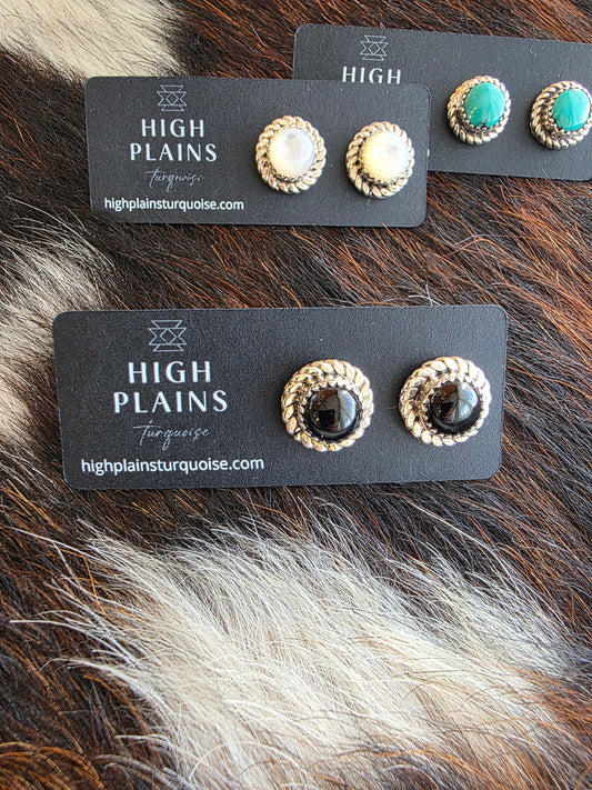 13mm Round Stone Sterling Rope Earrings