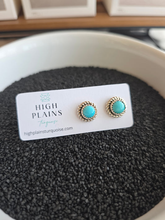 Kingman Turquoise Round Sterling Rope Earrings