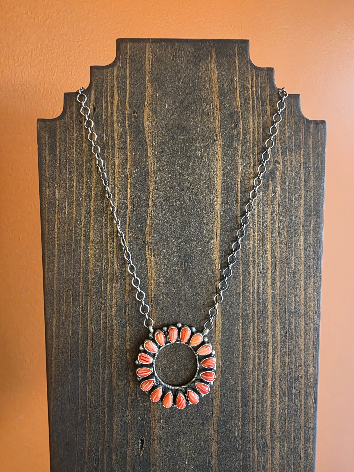 Spiny Oyster Teardrop Circle Pendant Necklace