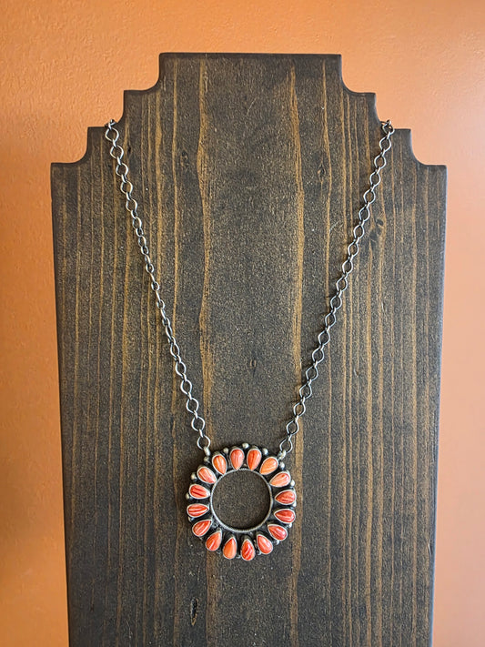Spiny Oyster Teardrop Circle Pendant Necklace