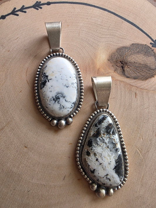 Large Stone White Buffalo Sterling Bead Accent Pendant