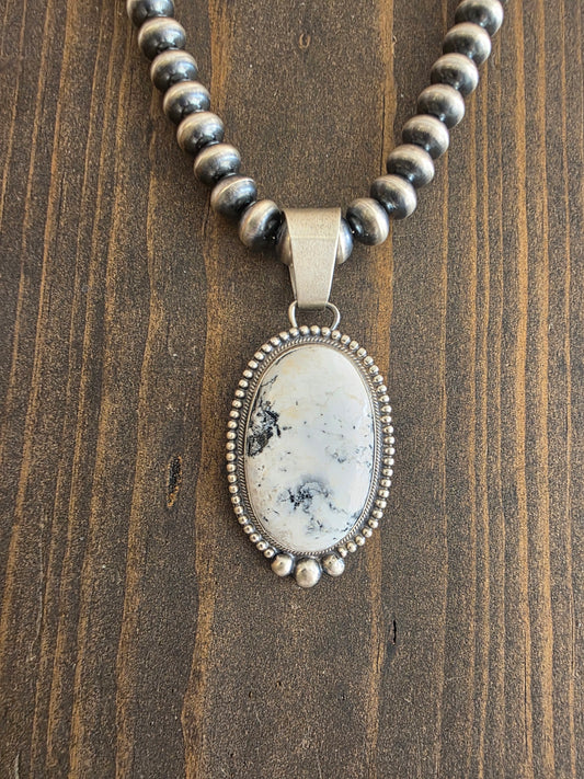 Large Stone White Buffalo Sterling Bead Accent Pendant