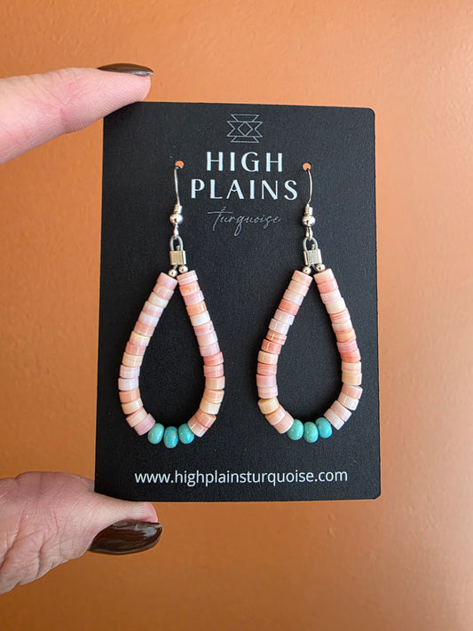 Pink Conch Turquoise Splash Earrings