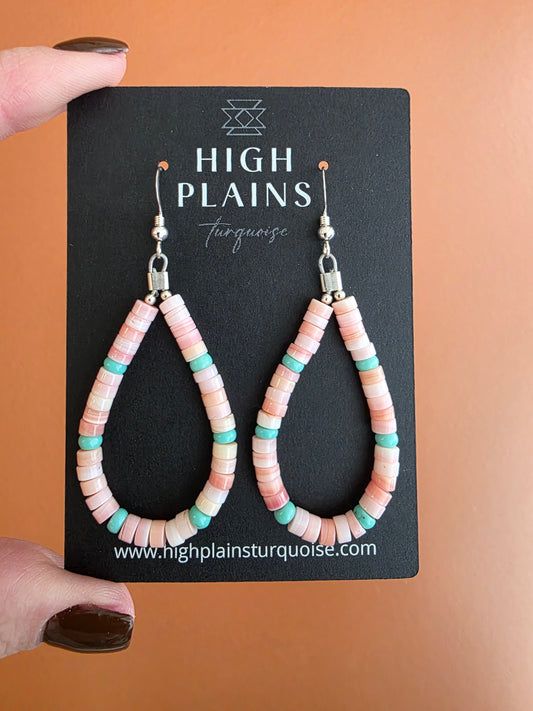 Pink Conch Turquoise Accent Earrings