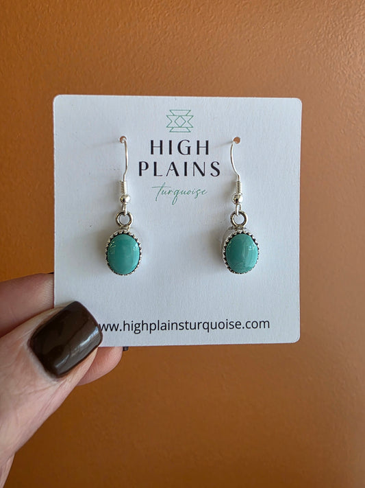 Serrated Bezel Kingman Turquoise French Wire Earrings