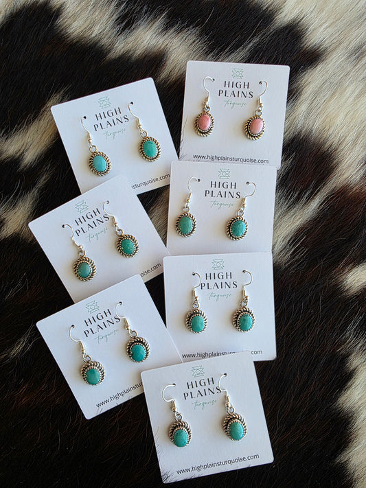 Oval Stone Sterling Rope Accent Earrings