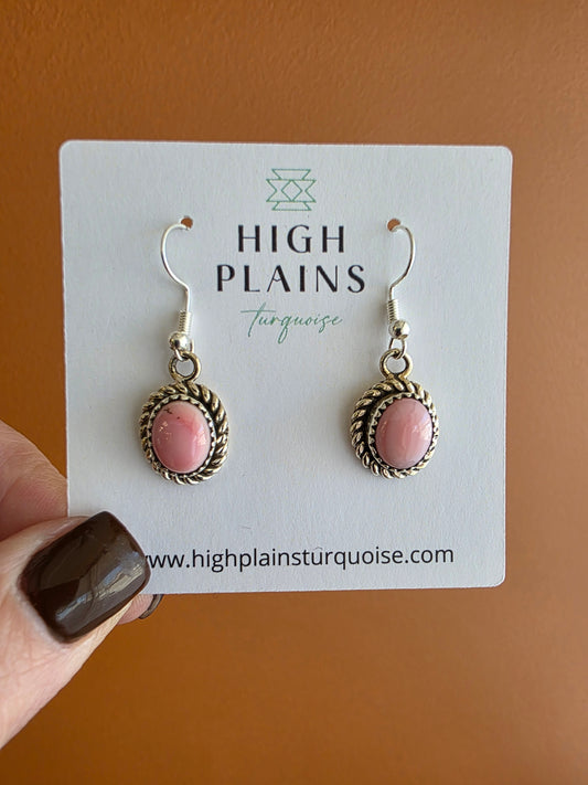 Oval Stone Sterling Rope Accent Earrings