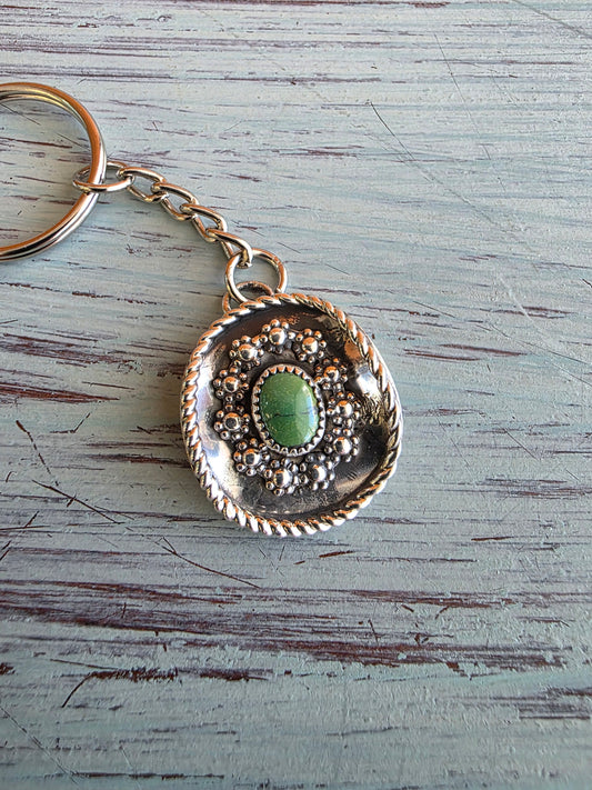 Navajo Handmade Sterling Silver Kingman Cowboy Hat Keychain