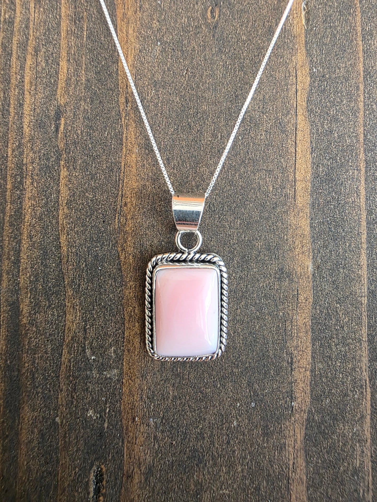 Sterling Rope Pink Conch Pendant Necklace