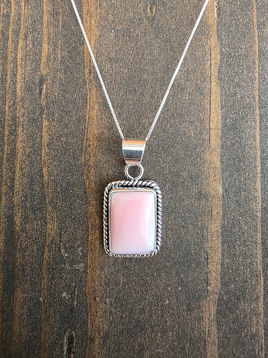 Sterling Rope Pink Conch Pendant Necklace
