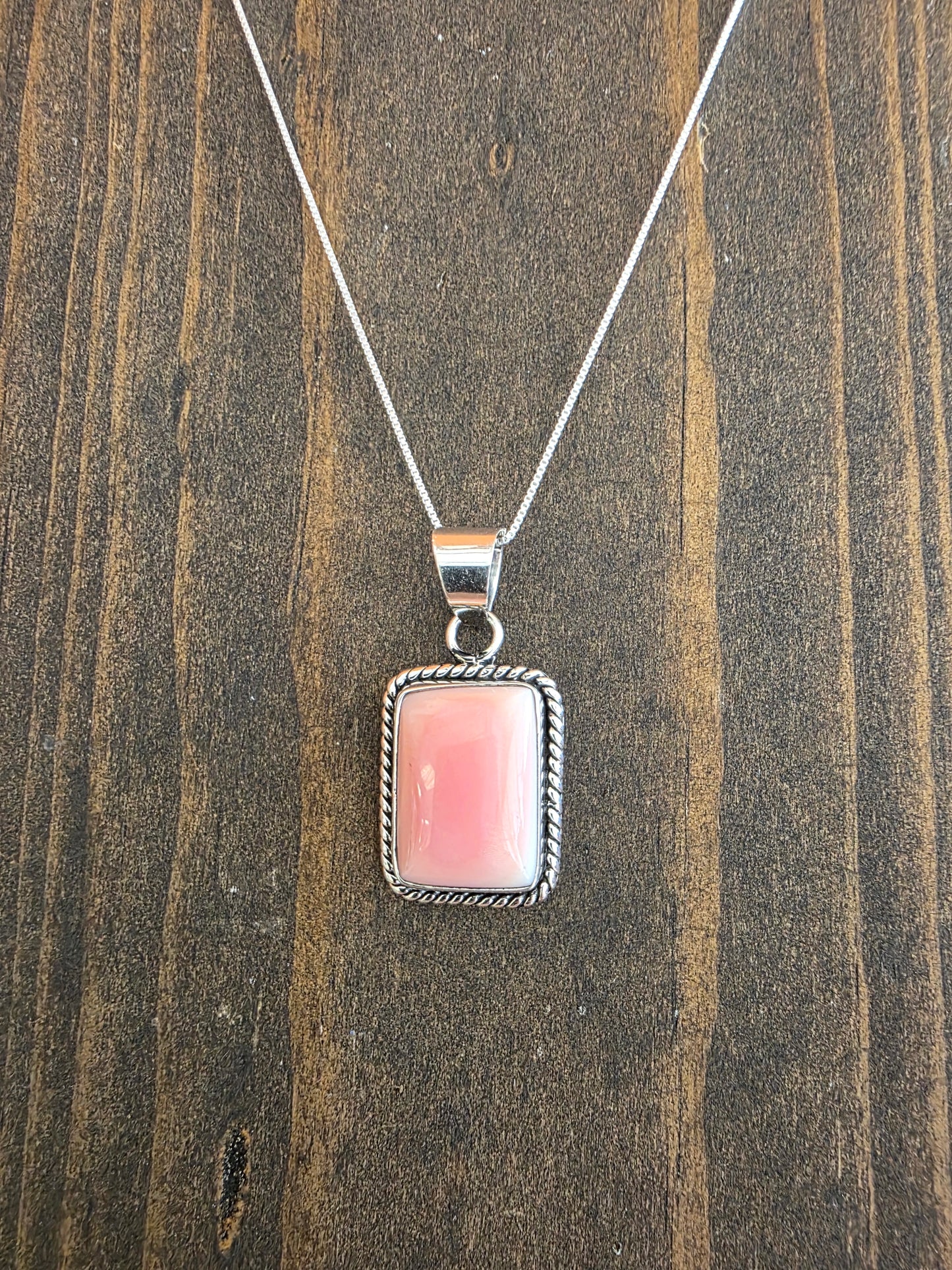Sterling Rope Pink Conch Pendant Necklace