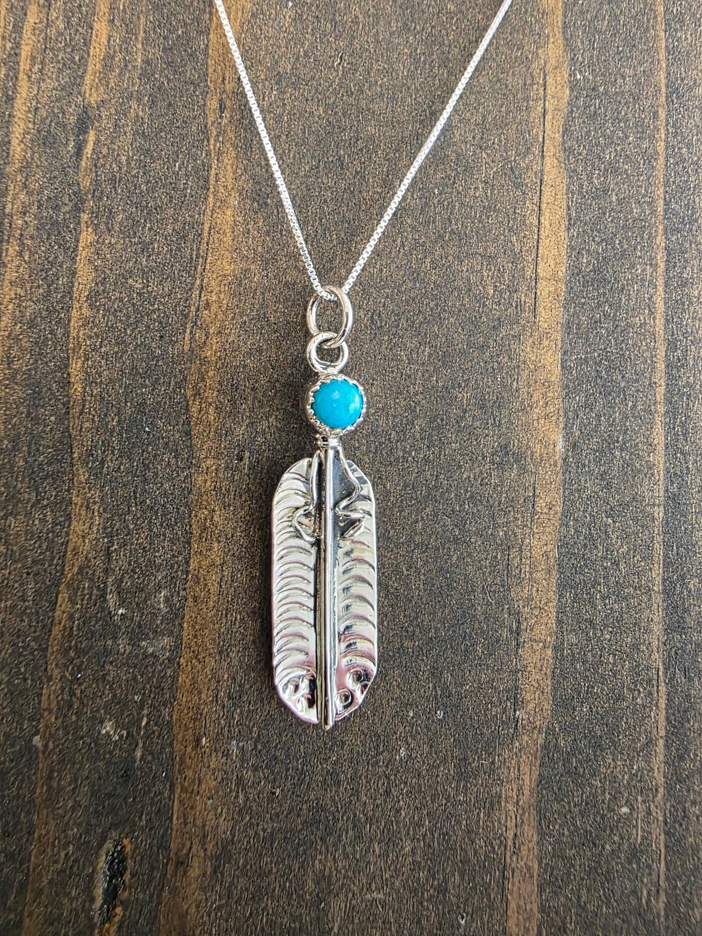 Turquoise Feather Drop Pendant Necklace