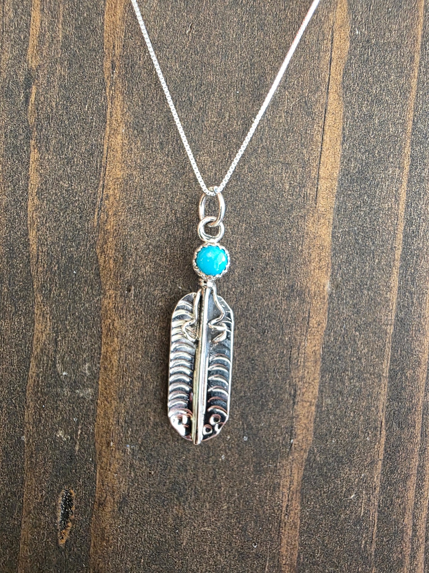 Turquoise Feather Drop Pendant Necklace