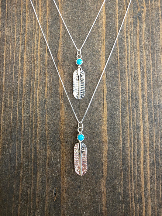 Turquoise Feather Drop Pendant Necklace