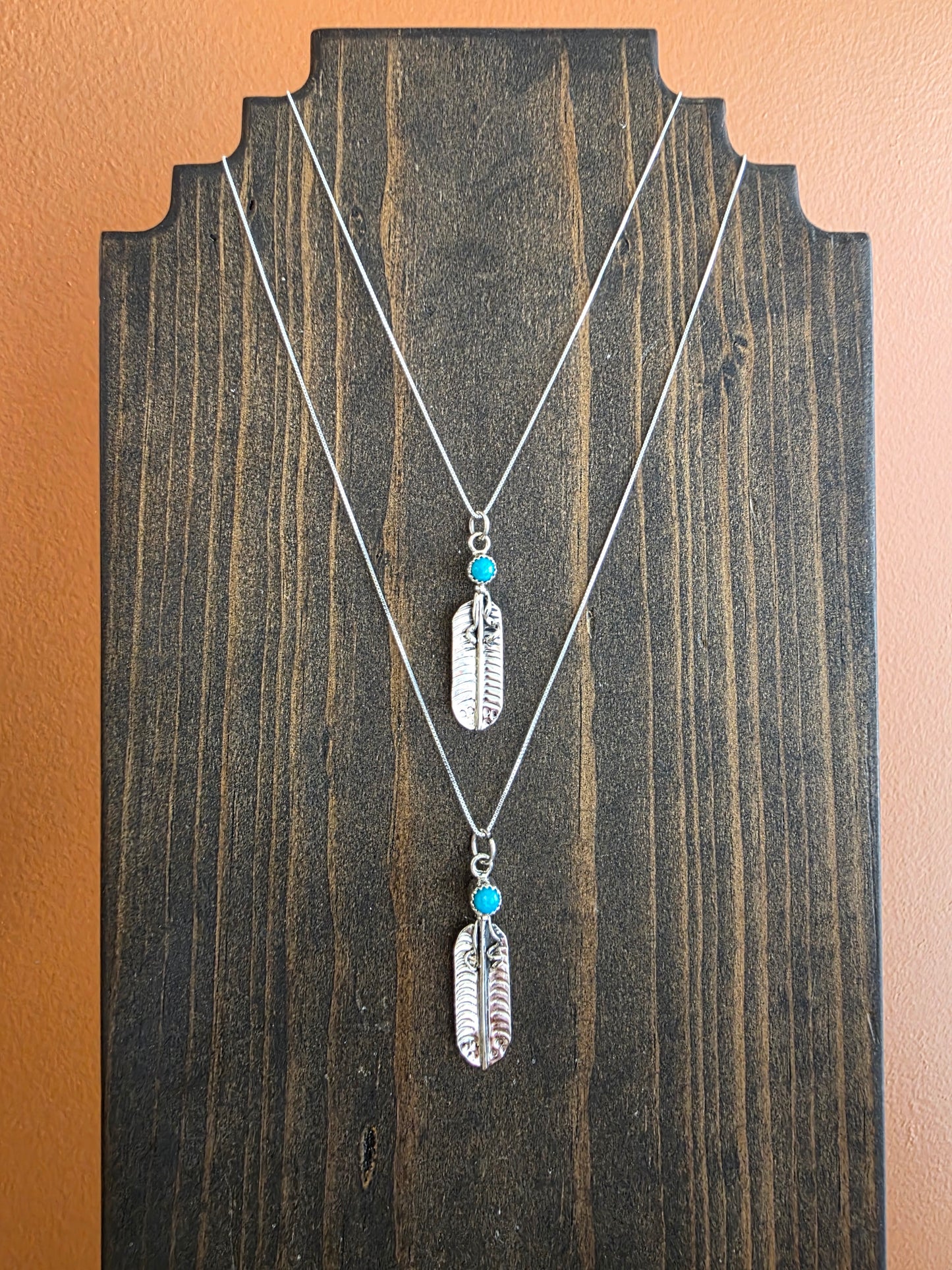 Turquoise Feather Drop Pendant Necklace