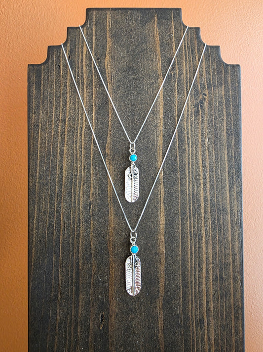 Turquoise Feather Drop Pendant Necklace