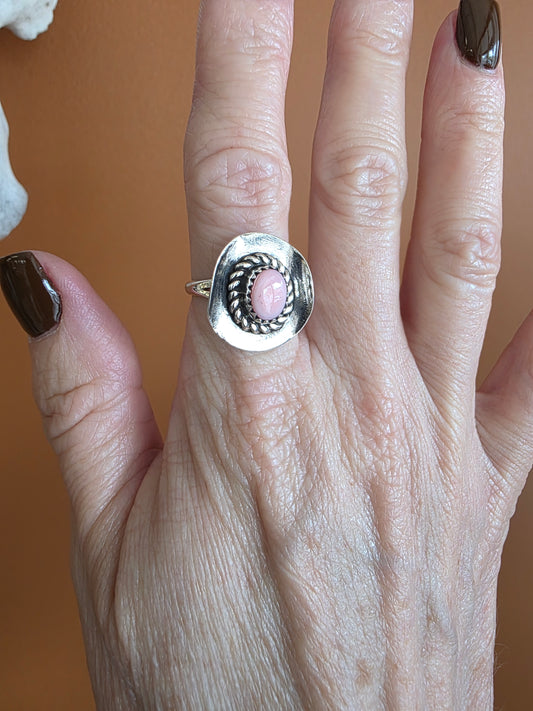 Pink Conch Sterling Twist Rope Hat Ring