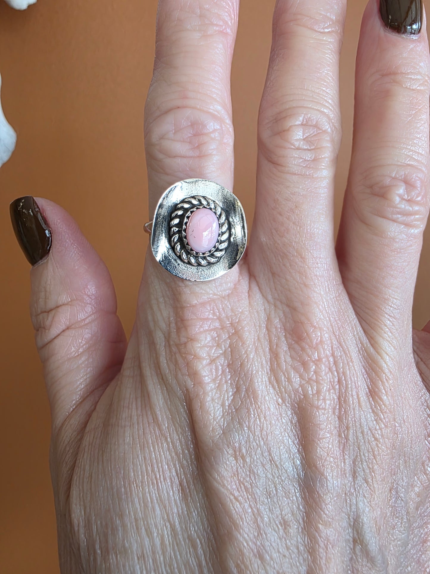 Pink Conch Sterling Twist Rope Hat Ring