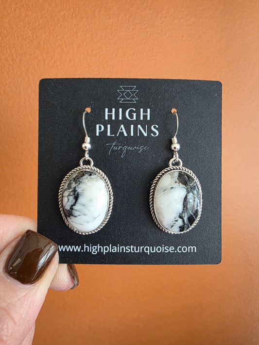 White Buffalo Rope Edge Oval Drop Earrings