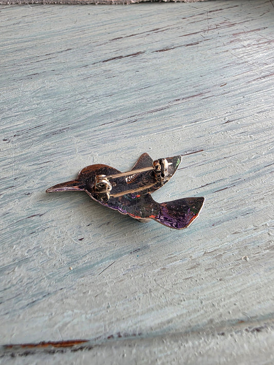 Stamped Sterling Silver Turquoise Hummingbird Pin