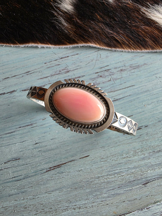 Heavy Gauge Sterling Hand Stamped Pink Conch Cuff