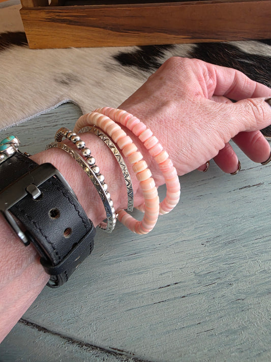 Pink Conch Shell Beaded Stretch Bracelet