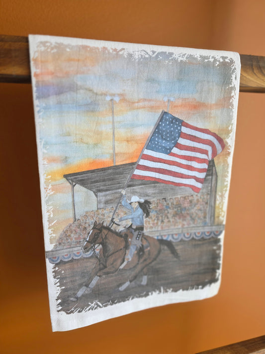 Cowgirl Flag Rider Tea Towel