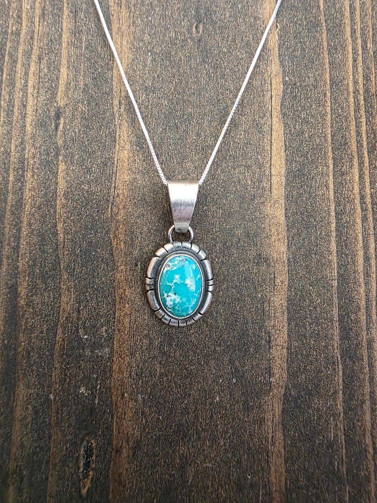 Carico Lake Turquoise Sawtooth Bezel Pendant Necklace