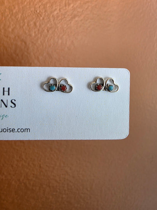 Micro Double Heart Western Love Knot Studs