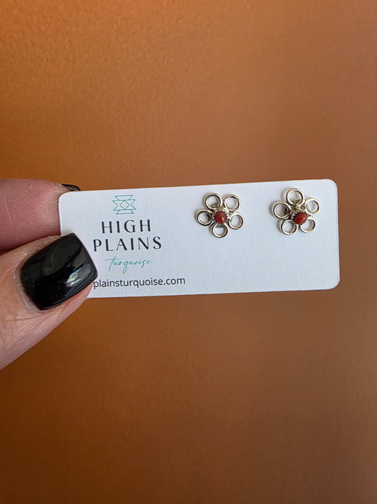 Mini Floral Sterling Silver Stone Accent Earrings