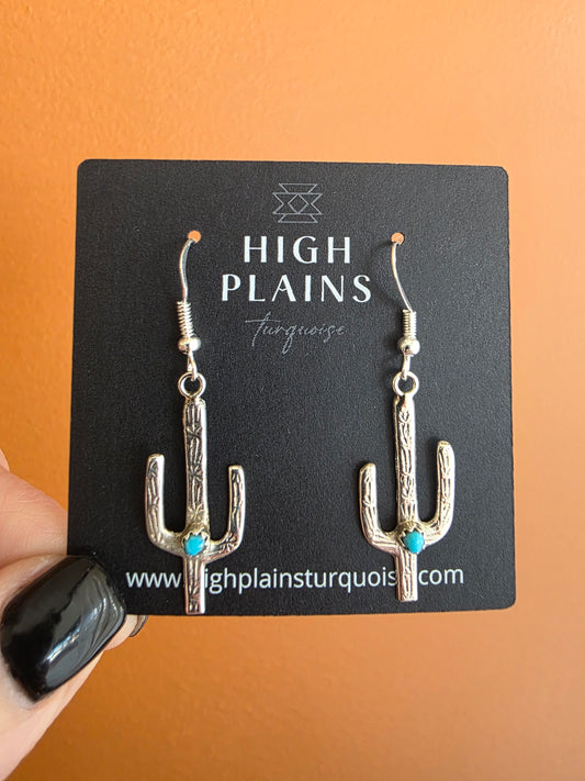 Lorraine Chee Sterling Silver Turquoise Cactus Earrings